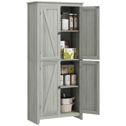 HOMCOM 72" Farmhouse Kitchen Pantry Cabinet, Buffet Storage Cabinet With 4 Barn Doors And Adjustable Shelves In Grey