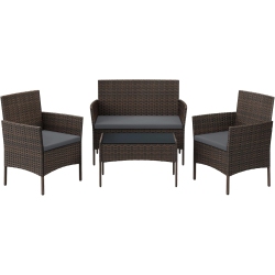 SONGMICS HOME Songmics Outdoor Pe Rattan Conversation Set – Patio Furniture With Comfortable Seating In And Gray In Brown