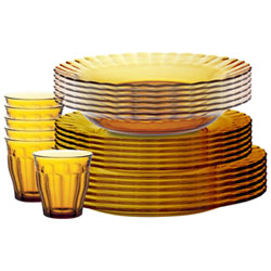 Service De Vaisselle En Verre Trempé 24 Pièces Le Picardie De Duralex - Ambré