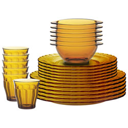 Duralex Le Picardie 24-Piece Tempered Glass Dinnerware Set - Amber