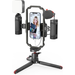 SMALLRIG Universal Phone Video Rig Kit for Iphone, Smartphone And Cameras, Phone Stabilizer Rig W/tripod Microphone Led Light, for Vlogging