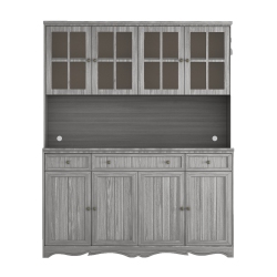 753467453468 Famapy Large Kitchen Hutch Cabinet With Glass Doors, Drawers & Countertop, (61.2" L X 18.2" W X 75.9" H) In Grey