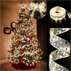 Christmas Tree Ribbon Fairy Lights, 19ft/6m 60 LED Shining Ribbon String Lights, Waterproof Battery Operated Xmas Tree Lights for Christmas New Year Decorations ornaments (SILVER)