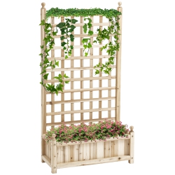 OUTSUNNY Raised Garden Bed \w Trellis for Climbing Vines, 25.2" X 11" X 47.2" Wood Planter Box for Garden, Free Standing Flower Bed, Indoor Outdoor