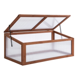 OUTSUNNY 39" X 26" X 16" Wooden Cold Frame With Openable And Tilted Top Cover, Small Polycarbonate Planter Box for Flowers, Vegetables, Plants