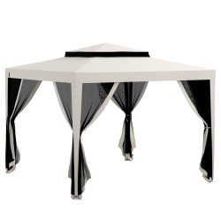 OUTSUNNY 10' X 10' Canopy Tent, Party Tent With Mesh Netting And Double Tier Roof for Backyard, Garden, Patio, Outdoor, Cream In White