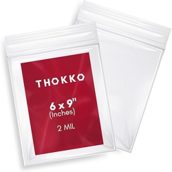 THOKKO Clear Reclosable Bags, Single Track Zipper 2 Mil Thickness Zip Plastic Poly Bags (100) (6X9)