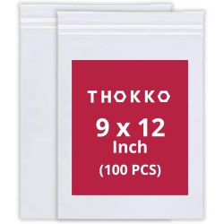 THOKKO Clear Reclosable Bags, Single Track Zipper, 9X12 Inch, 2 Mil Thickness Zip Plastic Poly Bags (100)