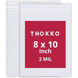 THOKKO Clear Reclosable Bags, Single Track Zipper 2 Mil Thickness Zip Plastic Poly Bags (100) (8X10)