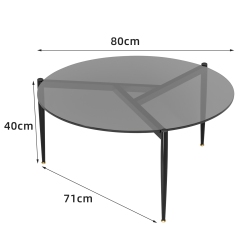 UNHO Modern Glass Coffee Table:round Sofa Side Table Tempered Glass Top Decorative Center Table \w Metal Legs Stand for Living Room Apartment