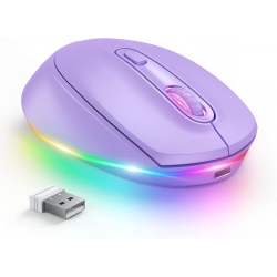 RISOPHY Wireless Mouse, Rechargeable Light Up Mouse for Laptop, Small Cordless Mice \w Quiet Click Led Rainbow Lights for PC Computer Kids Chromebook
