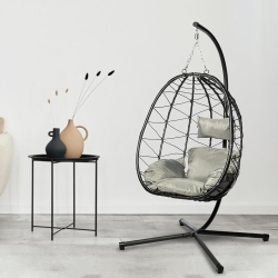 DELUXE FURNITURE Premium Egg Chair Outdoor & Indoor - Hanging Egg Chair \w Stand - Portable Egg Swing Chair \w Waterproof & Uv Resistant Cushions &