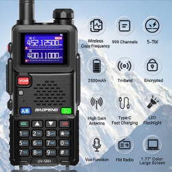 ORIGINAL Baofeng Uv-5Rh 5W Tri-Band Eu Walkie Talkie 1.77Inch Screen Large Range 2500Mah Type-C Rechargeable Handheld Two-Way Radio \w Led Flashlight