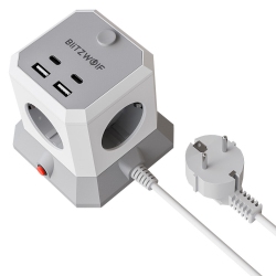 ORIGINAL Blitzwolf Bw-Ec1 8-In-1 Vertical Cube Eu Socket Plug Power Outlet Extender \w 4 Ac Outlets / 2 USB-A / 2 USB-C for Macbook Ipad Game Office