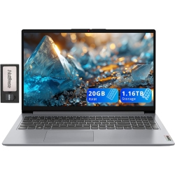 LENOVO Ideapad 1 15.6" HD Anti-Glare Laptop, Intel Celeron N4500, 1.16Tb Storage(1Tb SSD+160GB Docking Station Set), 20GB Ram, Intel Uhd Graphics
