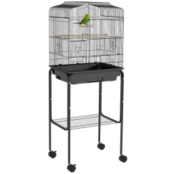 PAWHUT 49" Bird Cage for Finches, Canaries, Budgies, Parrot Cage With Accessories, Wheels, Detachable Stand, Storage In Black
