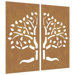 VIDAXL Garden Wall Decorations 2 PCs 105X55 Cm Corten Steel Tree Design