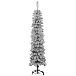 HOMCOM 5 Ft Snow-Flocked Artificial Christmas Tree, Slim Pencil Xmas Tree With Realistic Branches, Metal Base In Green