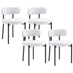 HOMCOM Dining Chairs Set Of 4, Modern Kitchen Chairs With Berber Fleece Upholstery And Steel Legs for Living Room, Bedroom, Cream In White