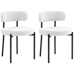 HOMCOM Dining Chairs Set Of 2, Modern Kitchen Chairs With Berber Fleece Upholstery And Steel Legs for Living Room, Bedroom, Cream In White