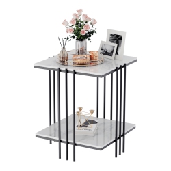 UNHO 2 Tier Square Coffee Table:modern Sofa Beside Table Marble Nightstand End Table Storage Home Furniture With Metal Frame for Home Office Black