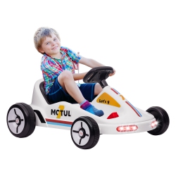 QABA Go Kart for Kids, 6V 7Ah Electric Battery Powerd Ride On Car With Music, Light, Horn, for Toddlers Boys Girs 3-5 Years In White