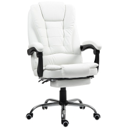 HOMCOM Executive Office Chair High Back Pu Leather Reclining Chair With Retractable Footrest Padded Armrest In White