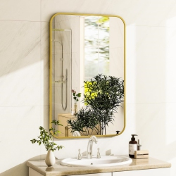 NIERBO Round Corner Top Bathroom Mirror 20" X 28" Rectangle Aluminum Frame Mirror Hanging Entryway Wall Mirror Bedroom Decorative Mirror Living Room