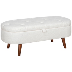 HOMCOM Boucle Storage Ottoman Bench, Tufted Teddy Fleece Bedroom Bench \w Storage And Hinged Lid, 46 Inches Oval Foot Stool \w Wood Legs for Living