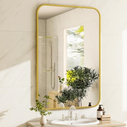 NIERBO Round Corner Top Bathroom Mirror 30" X 40" Rectangle Aluminum Frame Mirror Hanging Entryway Wall Mirror Bedroom Decorative Mirror Living Room