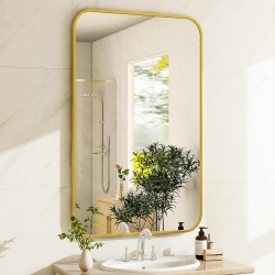 NIERBO Round Corner Top Bathroom Mirror 30" X 48" Rectangle Aluminum Frame Mirror Hanging Entryway Wall Mirror Bedroom Decorative Mirror Living Room