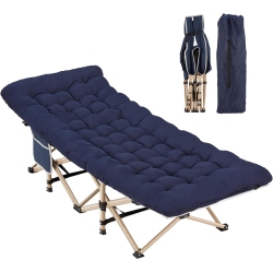 LIVEARTY Folding Camping Cot \w Mattress, Large Pocket Portable Camp Bed Cots \w Carry Bag, Max Load 450 Lbs, for Camping, Bbq, Hiking, Backpacking