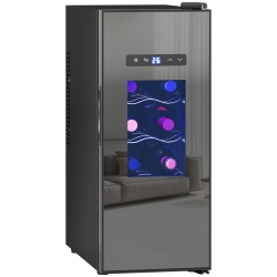 HOMCOM 10 Inch Wine Cooler Refrigerator, 12 Bottle, Freestanding Wine Fridge With Glass Door, Led Digital Temperature Control, Quiet Wine Cellar