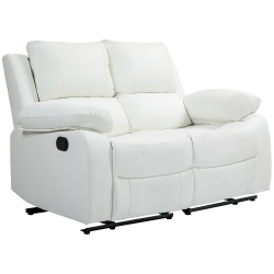 HOMCOM Double Reclining Loveseat, Pu Leather Manual Recliner Sofa Chair With Pullback Control Footrest for Living Room In White