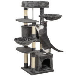 PAWHUT 52.5" Cat Tree, Cat Tower for Indoor Cats With Scratching Posts, Cat Condos, Bed, Platforms, Hammocks, Cat Activity Center, Dark In Grey