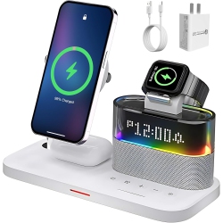 YOULIGHTS 3-In-1 Charging Station, RGB Alarm Clock \w Wireless Charging, Magnetic Wireless Charger Stand for Iphone 15/14/13/12, Airpods 3/2, Apple