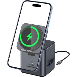 YOULIGHTS Metal Magnetic 15W Wireless Hub 3.0 - HDMI Card Reader With Type-C Port for Apple Magsafe Iphone 15 Ultra, S8, S9, Airpods In Black