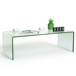 COSTWAY Glass Coffee Table, Modern Home Furniture, Clear Tempered Glass End Table, Waterfall Table With Rounded Edges