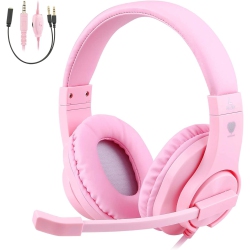 OECECA 3.5MM Gaming Headset, Bass Stereo Over-Ear Gaming Headphones, Kids Headphones With Microphone And Volume Control for PC/phones(Pink)