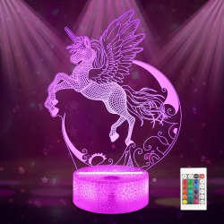 HTUTWOO Unicorn Night Light for Kids, Unicorn 3D Illusion Lamp 16 Colors Change \w Remote & Timer Unicorn Bedside Light As Birthday Gifts for Girls