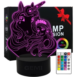 HTUTWOO Unicorn Night Light for Girls, 3D Illusion Unicorn Lamp 16 Colors Changing \w Remote Control, Unicorn Light Bedroom Decor, Unicorn Toys For