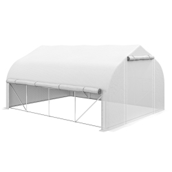 OUTSUNNY 13 X 9.8Ft Walk-In Polytunnel Greenhouse, Zipped Roll Up Sidewalls, Mesh Door, 8 Mesh Windows, Tunnel Warm House Tent \w Pe Cover, Plant