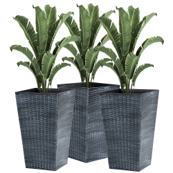 OUTSUNNY Set Of 3 Tall Planters for Outdoor Plants \w Drainage Hole, Indoor Outdoor Planter Flower Pot Set for Front Door, Entryway, Patio And Deck