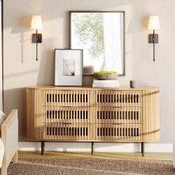 WAMPAT Fluted Dresser for Bedroom \w 6 Drawers, Modern Chest Of Drawers \w Curved Profile Design, Wood Storage Organizer for Bedroom, Living Room