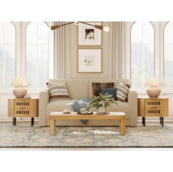 WAMPAT Fluted End Tables Set Of 2, Modern Curved Sofa Side Tables \w 4 Slatted Drawers, Farmhouse Wooden Nightstands Bedside Tables for Living Room