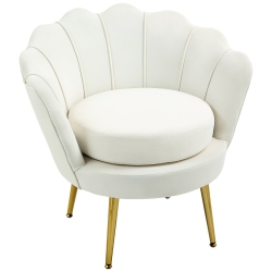 HOMCOM Modern Accent Chair, Velvet-Touch Fabric Leisure Club Chair With Gold Metal Legs for Bedroom, Cream In White