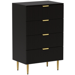 HOMCOM Modern 4 Drawer Dresser for Bedroom, Chest Of Drawers With Luxury Gold Handles And Legs, Storage Cabinet for Living Room, Hallway In Black