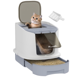 PAWHUT Cat Litter Box With Lid, Enclosed Kitty Litter Pen With Scoop, Top Entry, Deodorization Bags, Drawer Type Cat Litter Tray, Easy Cleaning