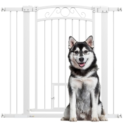 PAWHUT 30"-41" Wide Dog Gate, 38" Tall Walk Through Pet Gate \w Small Pet Door, Auto Close, for Doorways, House, Stair, 2 Extension Kits, Pressure
