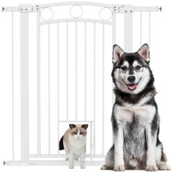 PAWHUT 30"-41" Wide Dog Gate, 42" Extra Tall Pet Gate \w Cat Door, Includes 2.8" And 5.5" Extension Kits, Pressure Mounted Stair Gate for Doorways